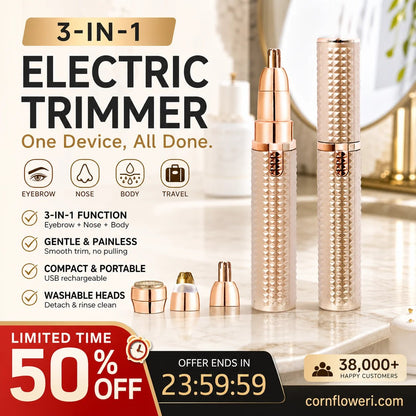 Portable Electric Eyebrow & Facial Trimmer – 3 Interchangeable Heads