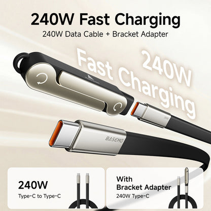 ⚡ 240W 2-in-1 USB-C Fast Charging Cable with Rotating Phone Stand