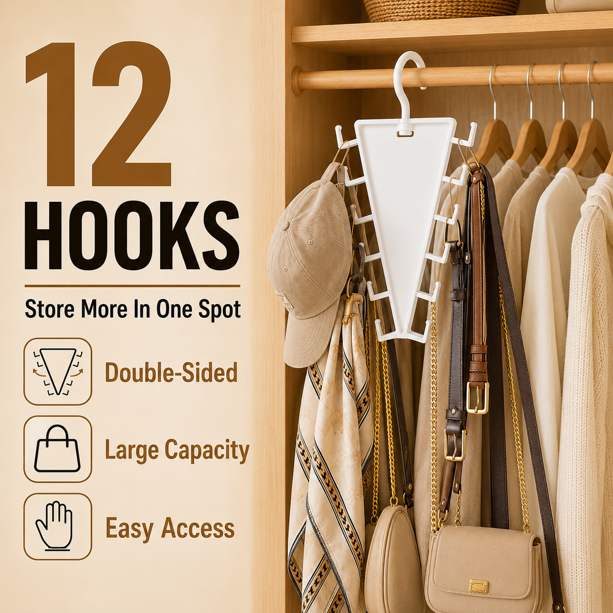 12-Hook V-Shaped Closet Organizer