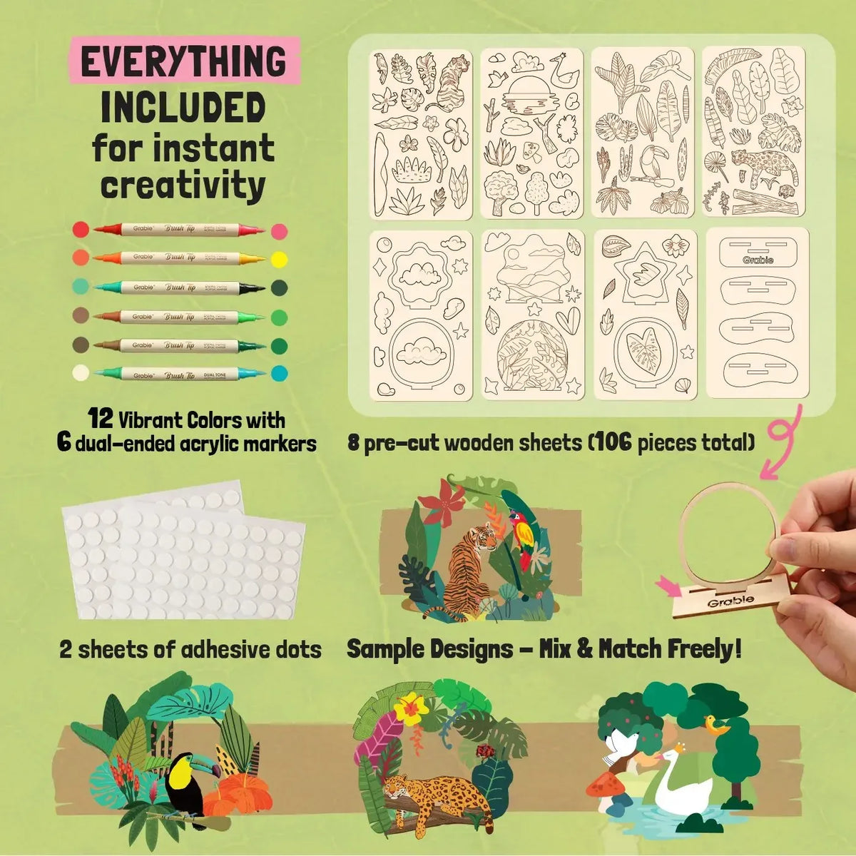 2-Collection Wood Painting Craft DIY Kit – 195 Pieces & 24 Colors