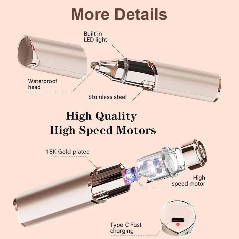 2-in-1 Rechargeable Facial & Eyebrow Trimmer – Gold-Plated Precision Razor