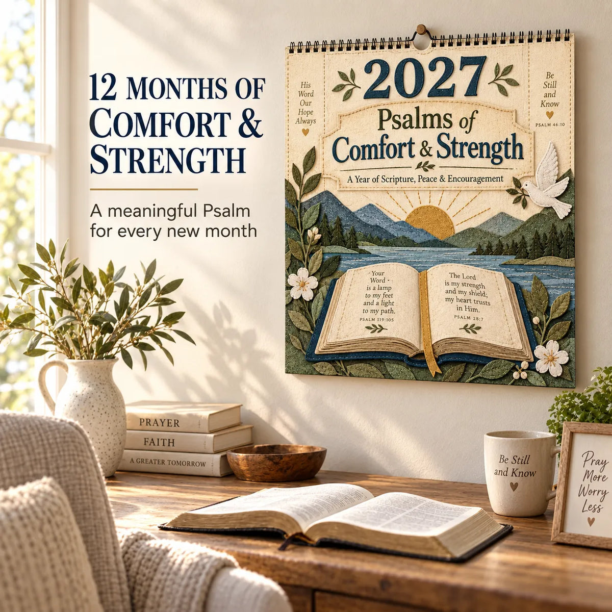 ✝️ 2027 Psalms Wall Calendar | Monthly Scripture & Christian Artwork