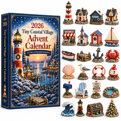 Tiny Coastal Village Advent Calendar 2026 – 24 Days of Seaside Surprises with 24 Unique Collectible Miniatures, Lighthouse & Harbor Christmas Gift for Coastal Lovers