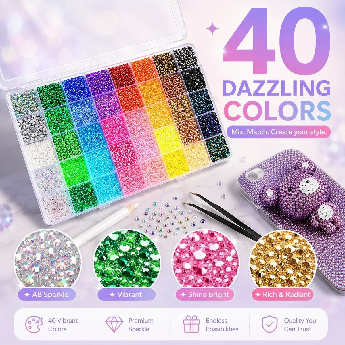 Rhinestone Bedazzling Kit – 40 Colors, Approx. 25K Pieces