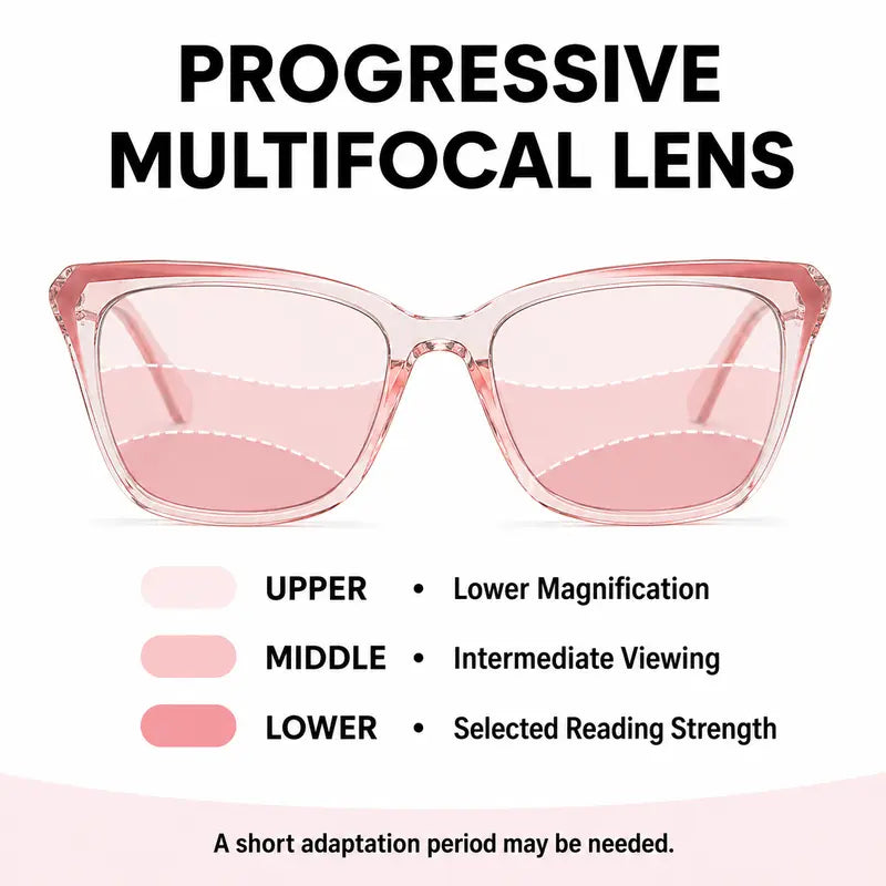 Progressive Photochromic Readers for Women, Pink Square Multifocal Reading Glasses 🕶️
