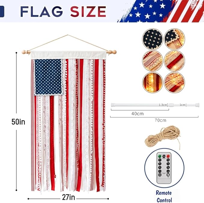 Vivifygrow — 250th Anniversary Boho American Flag Tassel Wall Hanging — Patriotic 4th of July Decor (4 Styles) — product image 5