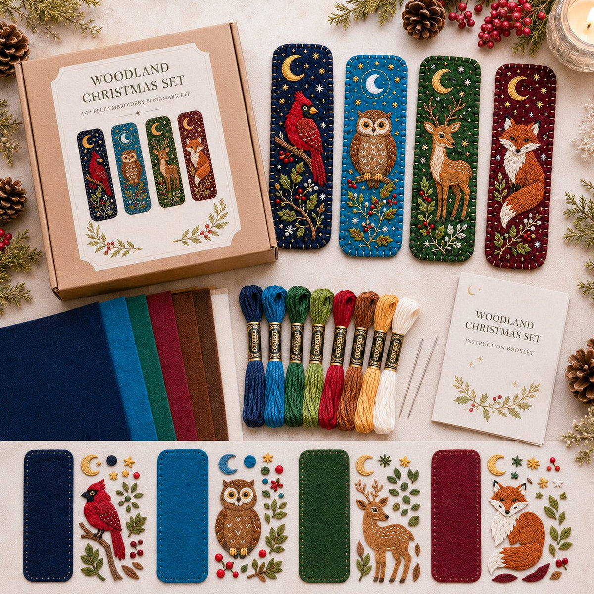 ⏳ Last Day 49% OFF – 🎄 DIY Felt Embroidery Bookmark Kit