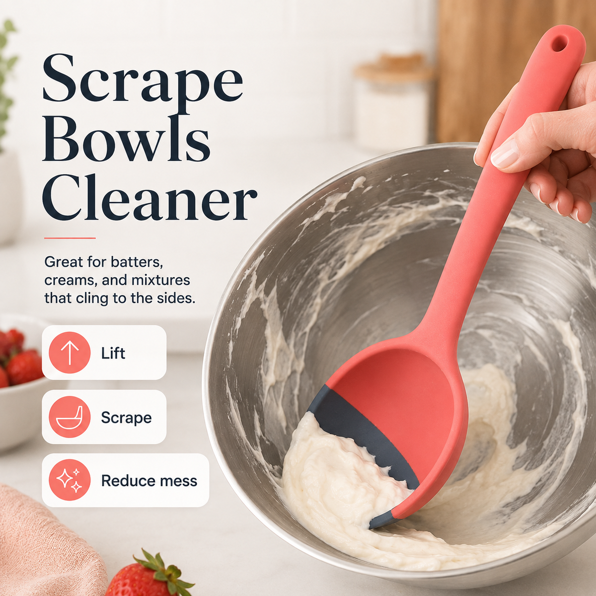 🥄 2-in-1 Silicone Scoop & Scraper Spoon – Multi-Purpose Cooking & Serving Utensil
