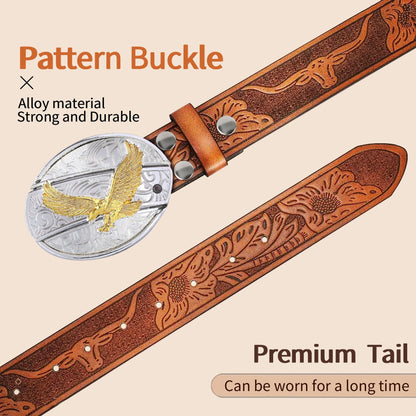 Bull‑Head Metal Buckle Embossed PU Leather Belt for Men