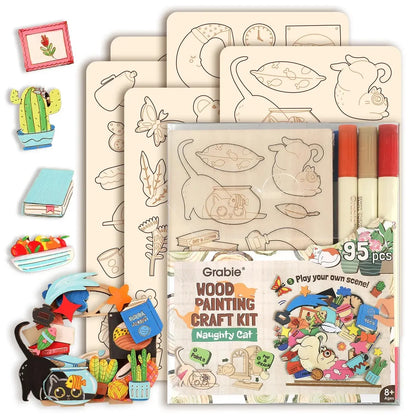 2-Collection Wood Painting Craft DIY Kit – 195 Pieces & 24 Colors