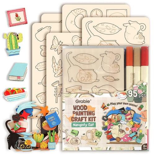 2-Collection Wood Painting Craft DIY Kit – 195 Pieces & 24 Colors