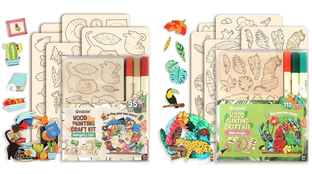 2-Collection Wood Painting Craft DIY Kit – 195 Pieces & 24 Colors