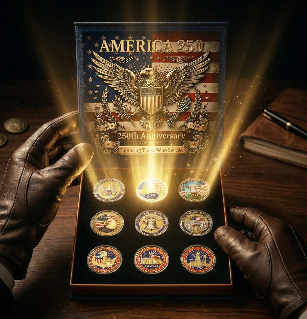 Vivifygrow — 9-Piece USA 250th Anniversary Commemorative Coin Gift Set — A Patriotic Gift for Veterans & Collectors — product image 9