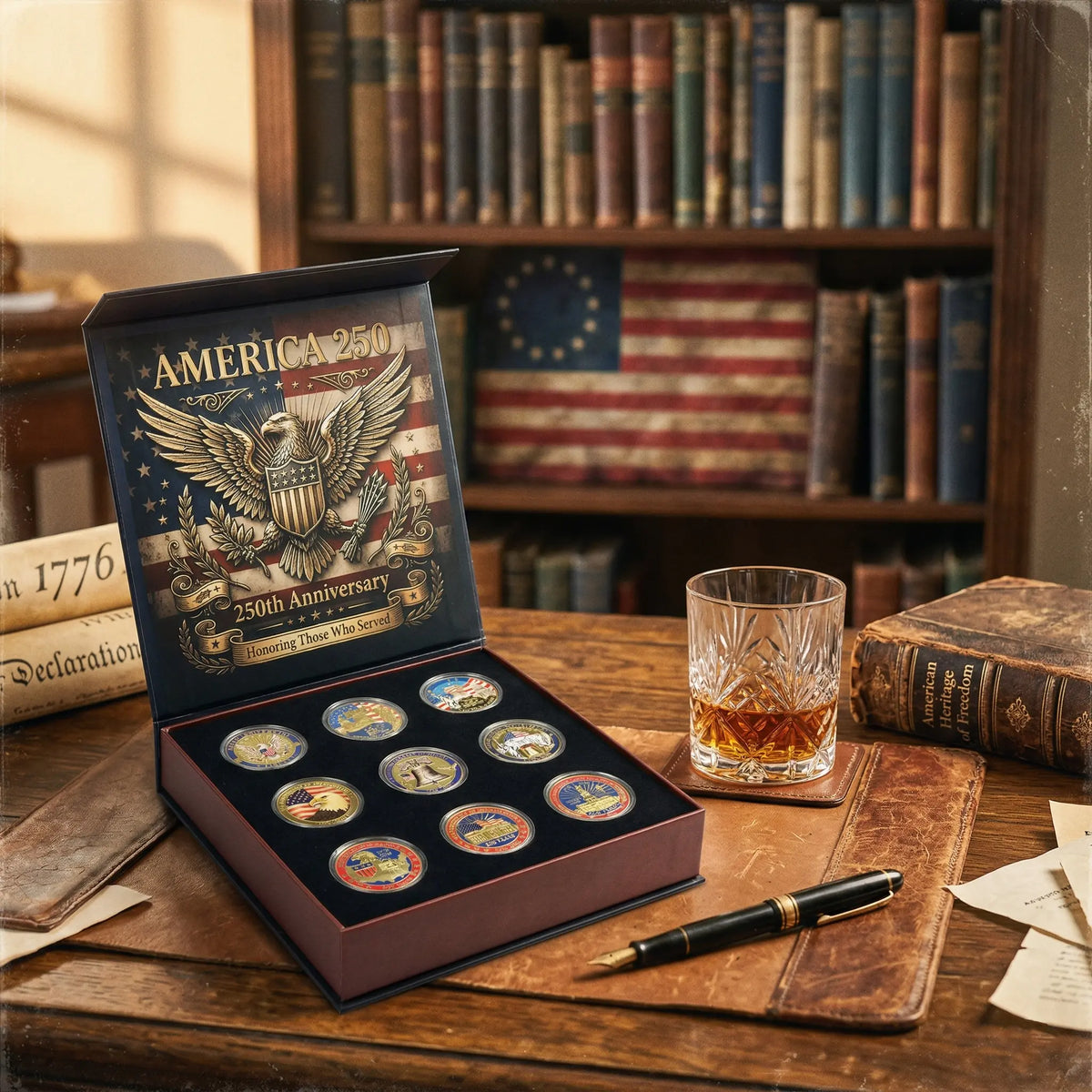 Vivifygrow — 9-Piece USA 250th Anniversary Commemorative Coin Gift Set — A Patriotic Gift for Veterans & Collectors — product image 2