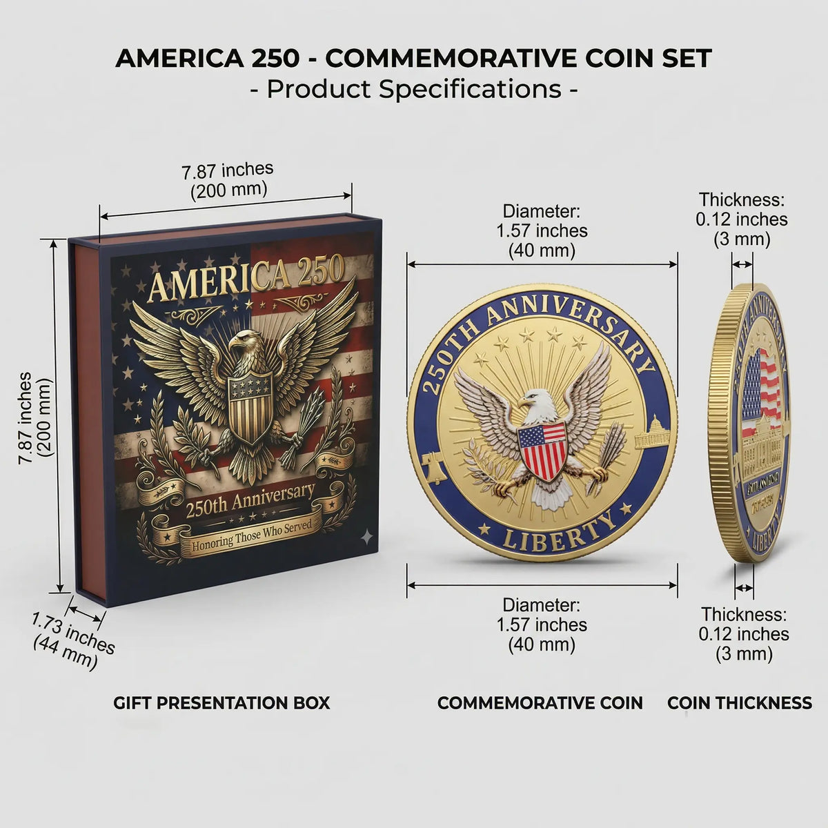 Vivifygrow — 9-Piece USA 250th Anniversary Commemorative Coin Gift Set — A Patriotic Gift for Veterans & Collectors — product image 8