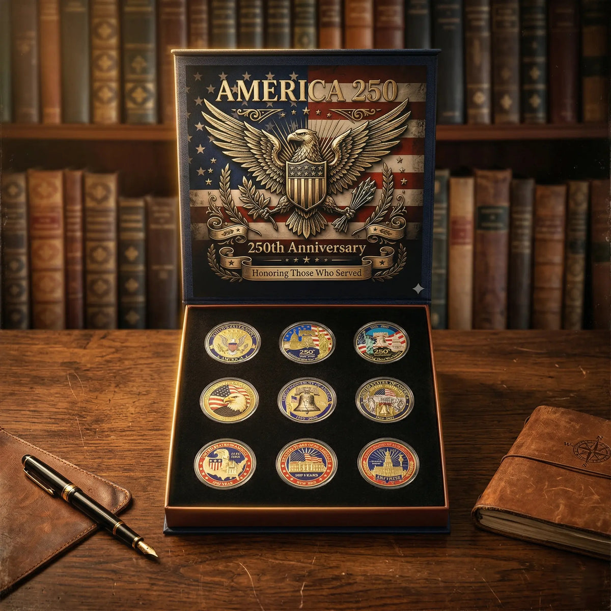 Vivifygrow — 9-Piece USA 250th Anniversary Commemorative Coin Gift Set — A Patriotic Gift for Veterans & Collectors — product image 1