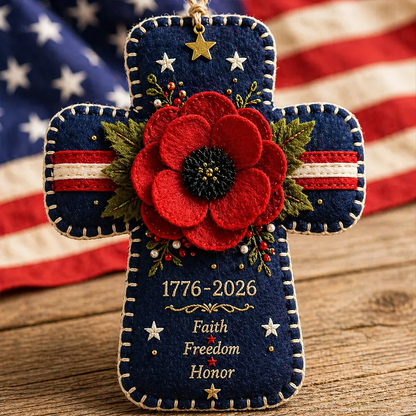 Vivifygrow — Handmade America 250 Heart Ornament – Patriotic Fabric Decor with Poppy Flower (1776–2026 Anniversary Edition) — product image 3