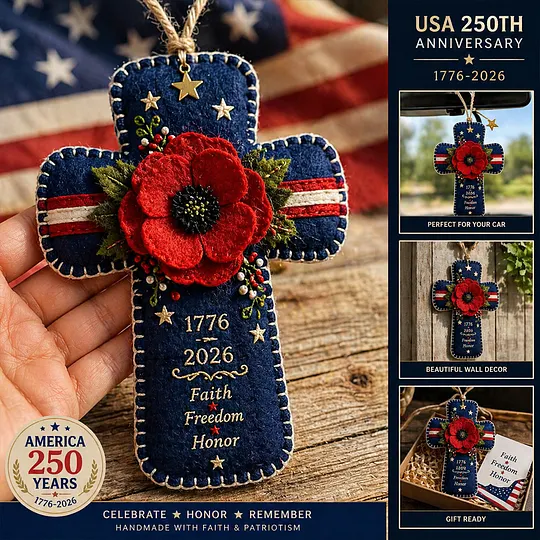 Vivifygrow — Handmade America 250 Heart Ornament – Patriotic Fabric Decor with Poppy Flower (1776–2026 Anniversary Edition) — product image 4