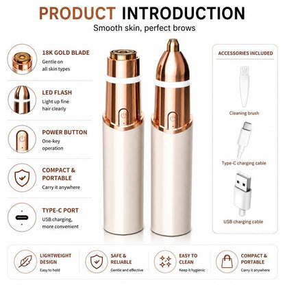 2-in-1 Rechargeable Facial & Eyebrow Trimmer – Gold-Plated Precision Razor
