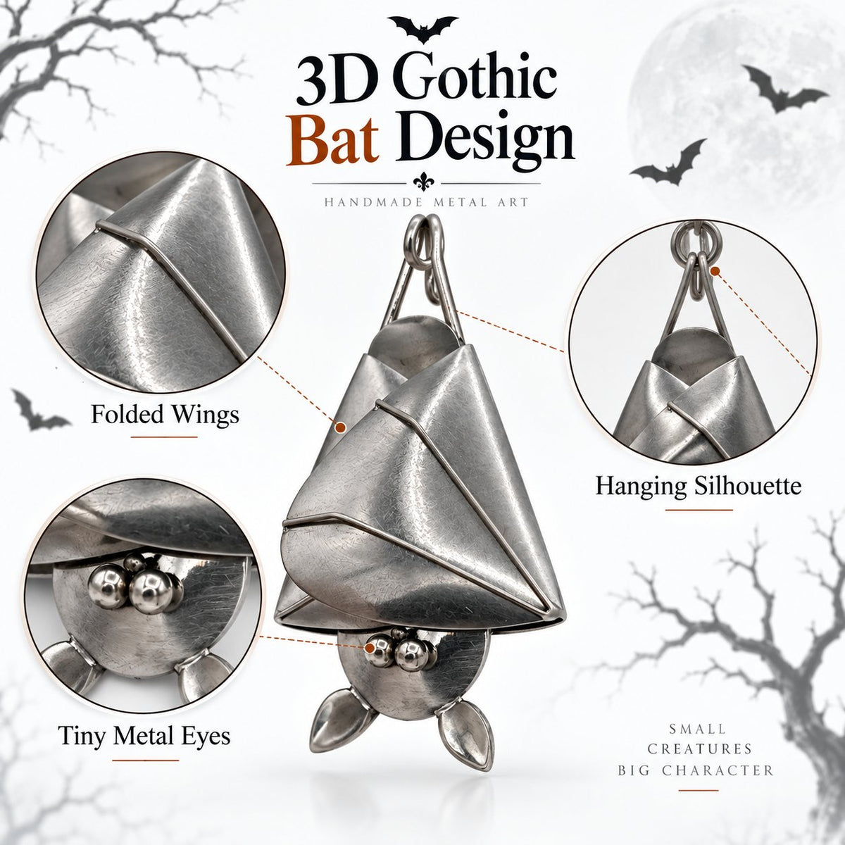 🔥LAST DAY 50% OFF - 🦇Handmade 3D Gothic Metal Bat Hanging Ornament