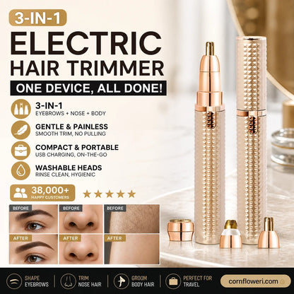 Portable Electric Eyebrow & Facial Trimmer – 3 Interchangeable Heads