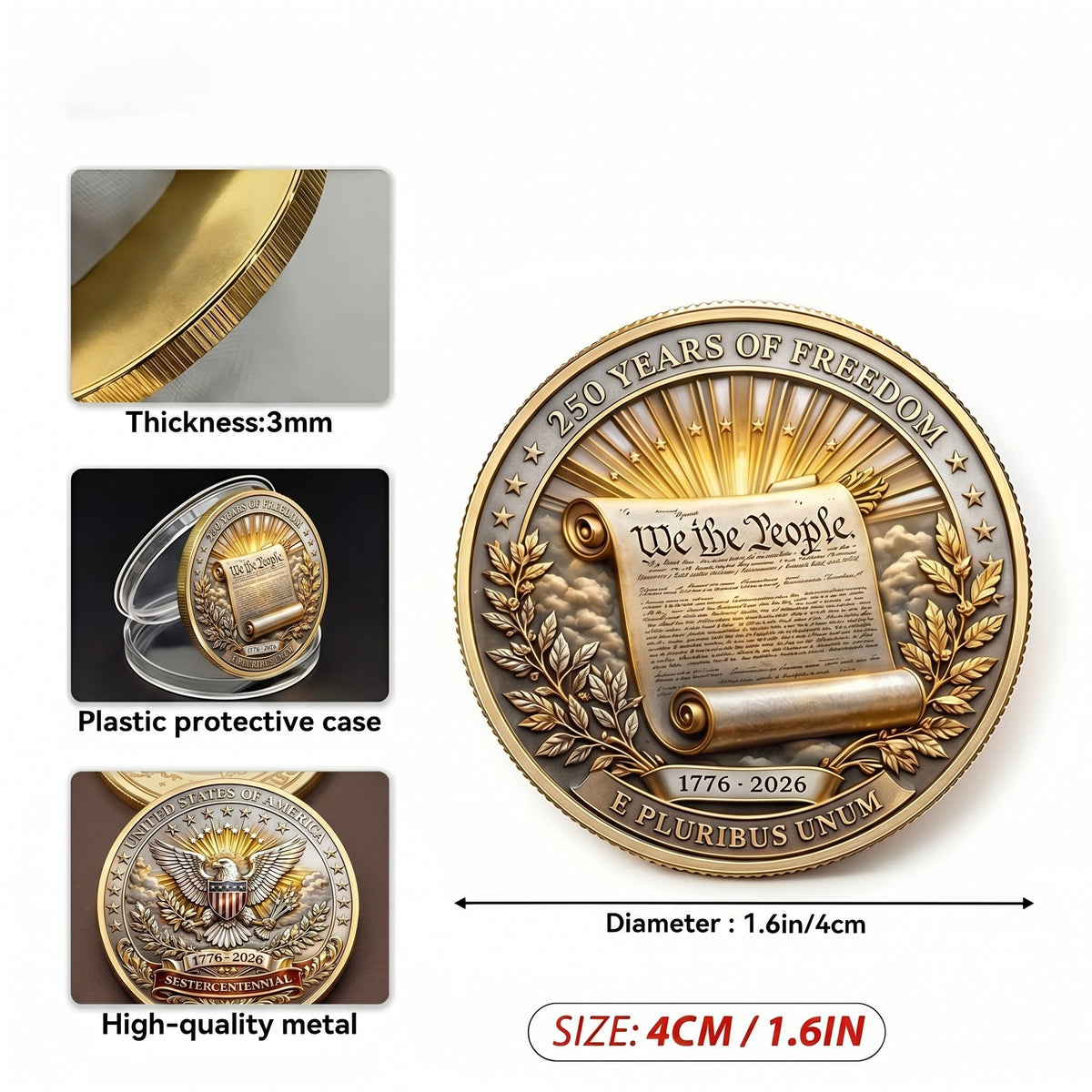Vivifygrow — 1776–2026 USA 250 Years of Freedom Commemorative Coin — Patriotic Eagle Challenge Coin — product image 8